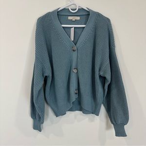 Loft Blue Button Up Chunky Knit Sweater Size Medium NWT